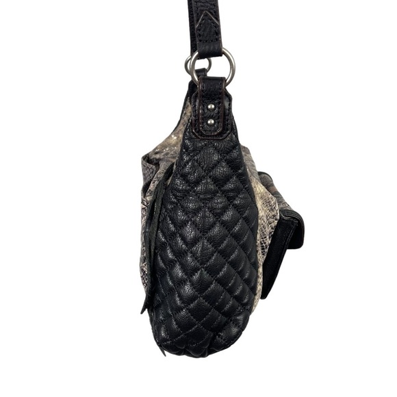 Aimee Kestenberg Purse Zoe Satchel Shoulder Bag Quilted Snakeskin Black Brown - Picture 4 of 15